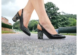 Pantofi dama eleganti decupati nud cu toc floral , 6 cm - 	NA101N-P + CARO 